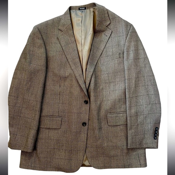 Oscar de la Renta Men’s Blazer 46R Wool Cashmere Houndstooth Sport Coat - Picture 2 of 4